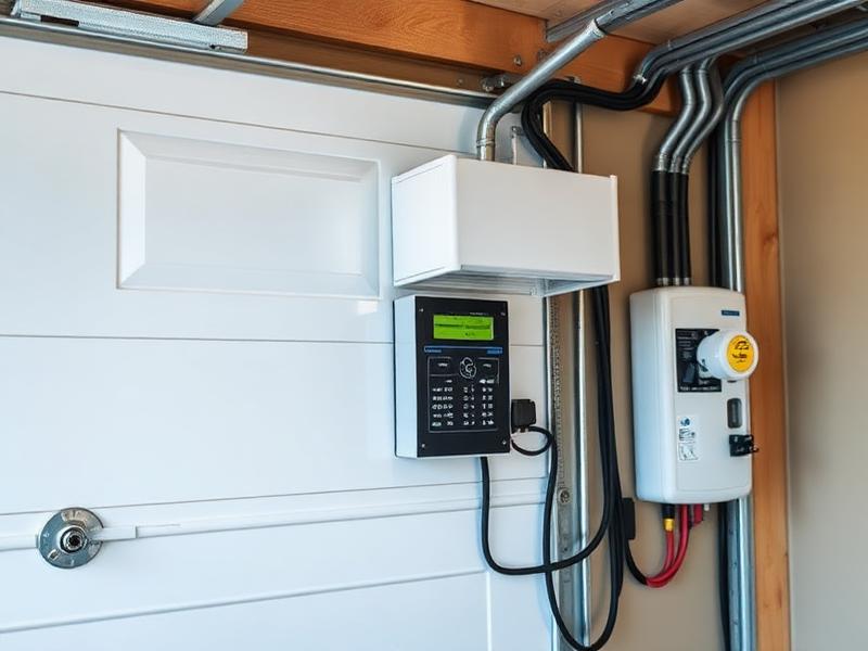 Garage door opener with surge protector installed for electrical protection and safety