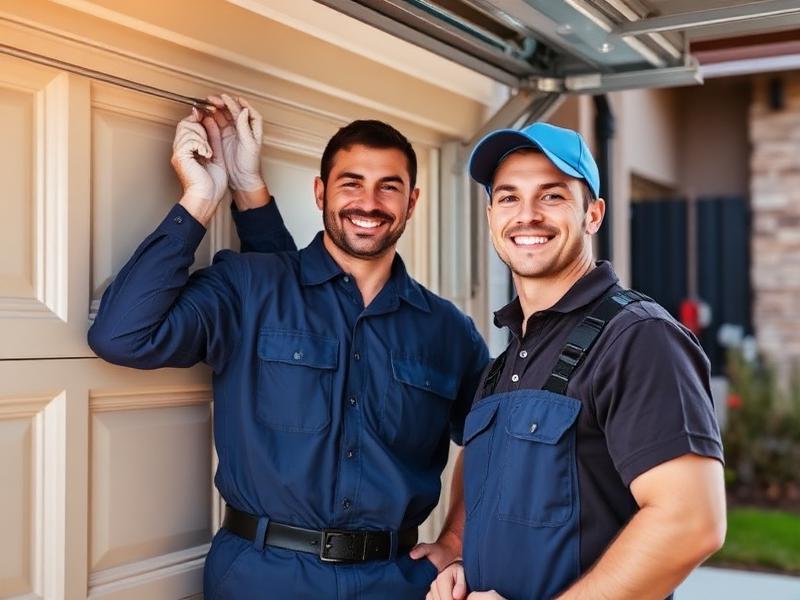 Friendly garage door technicians in professional uniform in Magnolia Ohio